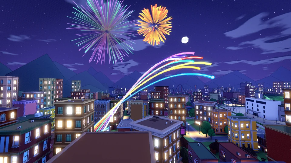 Eight shots and fireworks over the night city